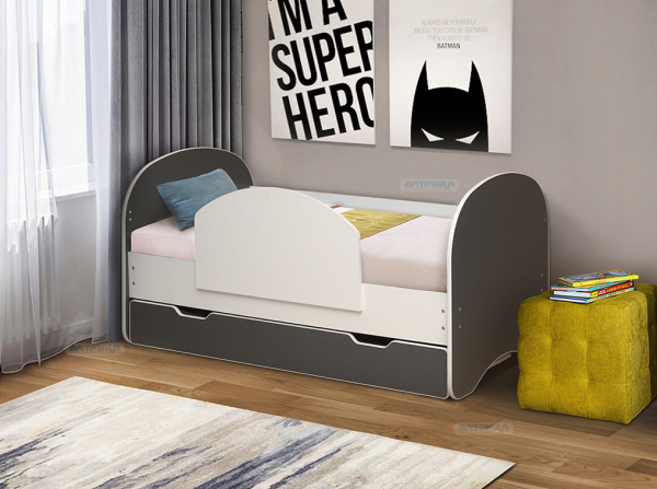 Кровать подростковая Радуга 140х70см ящик (Белый/графит (кант белый))