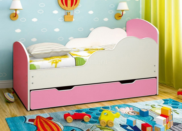 Кровать подростковая Облака-1 140х70см с ящиком ЛДСП (*снят с производства Белый/ярко-розовый)