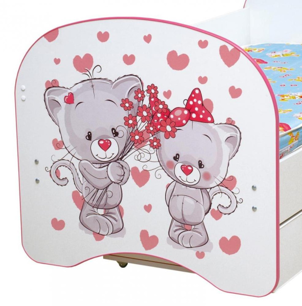 Кровать подростковая с фотопечатью без ящика 140х70см (Котята)