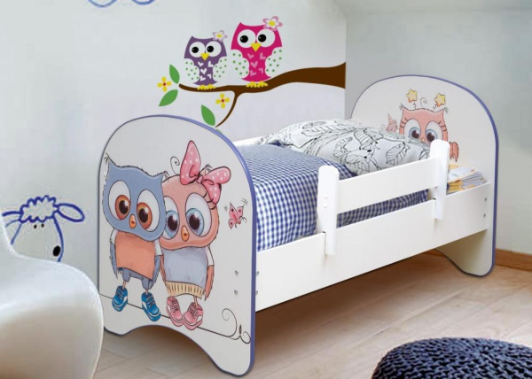 Кровать подростковая с фотопечатью без ящика 140х70см (Совушки)