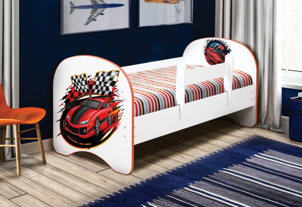 Кровать подростковая 160х80см с фотопечатью без ящика  (Машина)