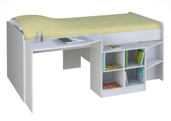 Кровать-чердак Polini Simple 4000 со столом и полками 190х90см (0001574.9 Белый)